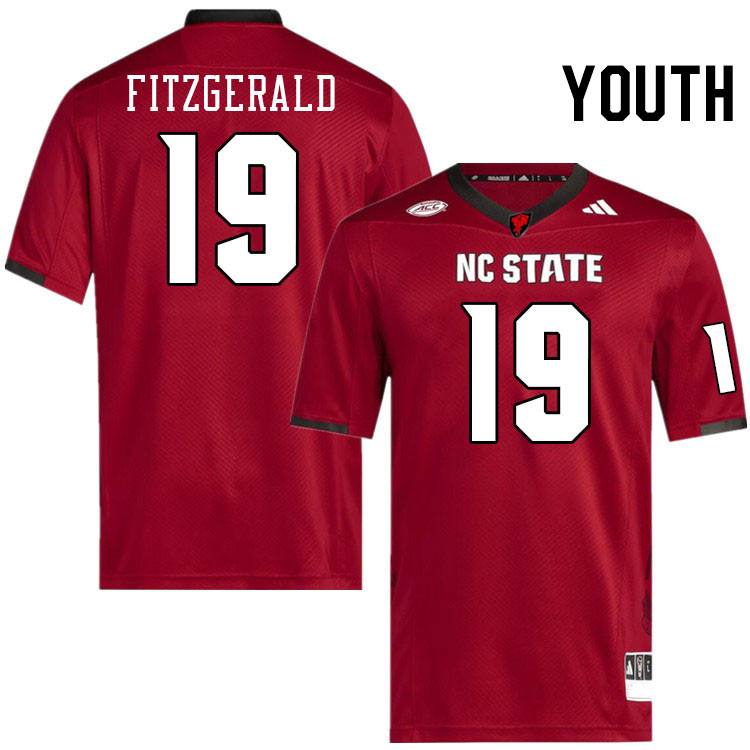 Youth #19 Bishop Fitzgerald NC State Wolfpack College Football Jerseys Stitched-Red